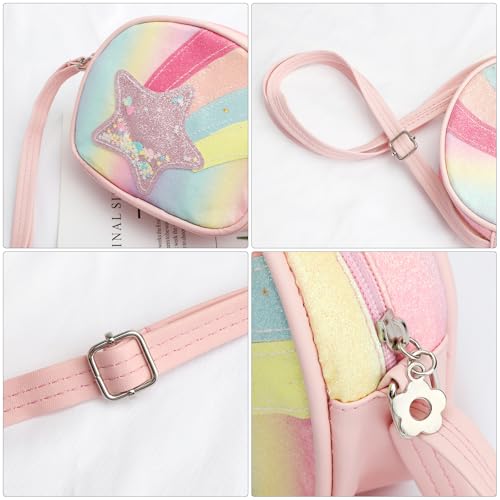 UOCAI Kinder Umhängetasche Mädchen Handtasche mit Glitzerstern Rosa AnhängerVerstellbarer Schultergurt, Niedliche Crossbody Tasche für Mädchen 3–10 Jahre Geschenk für Geburtstag, Kindergarten, Reise