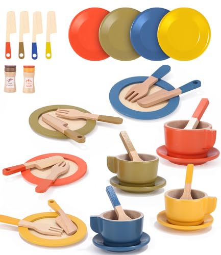 26 PCS Puppengeschirr Kinderküche Spielküche Zubehör, Geschirrset Aus...