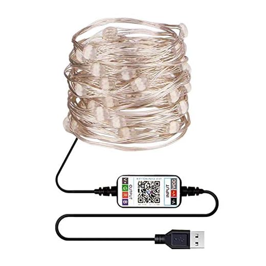 Fenteer USB LED koppartråd ljusslingor julgran dekoration lampor bluetooth app kontroll slinga vattentät lampa ljusslinga - 5 meter 50 LED