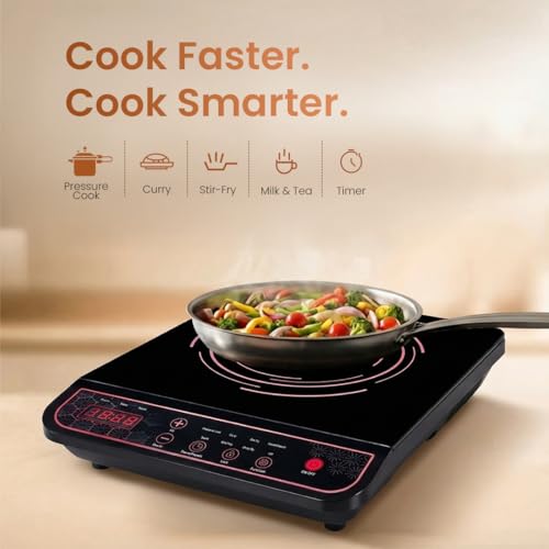 Image of OTEK Induction Cooktop | Portable Electric Stove with Touch Panel | 8 Preset Modes, 11 Power Levels | Timer, Safety Lock & Fast Heating | 2200W Easy to Use (CookMaster)