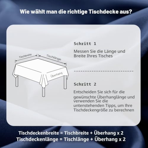 DWCN Dunkelblau Tischdecke Outdoor Wetterfest 140x220cm Fleckschutz Stoff – Ansicht 3