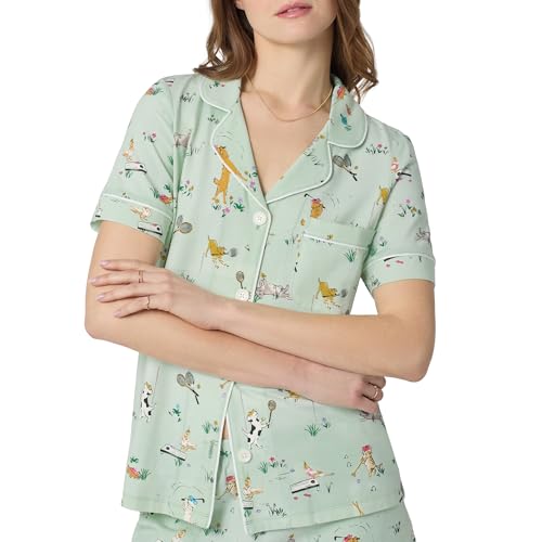Image of Bed Head PJs Womens Matching Pajamas - Soft Organic Short Sleeve Button Down PJ Shirt & Shorts Set - Sleepwear & Loungewear