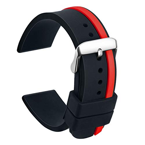[Caratteristica speciale] Realizzata in vero silicone, la band è impermeabile al 100% e presenta bicolore. Esso e viene fornito con una fibbia spazzolata di alta qualità. La moderna chiusura può tenere il polso costantemente.