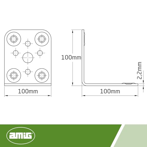 Amig - Perforiertes Metallquadrat | 100 x 100 x 2,2 mm | Befestigung von Holzkonstruktionen | Zur Verankerung von Balken, Dächern und Wangen | Schwarzer Stahl