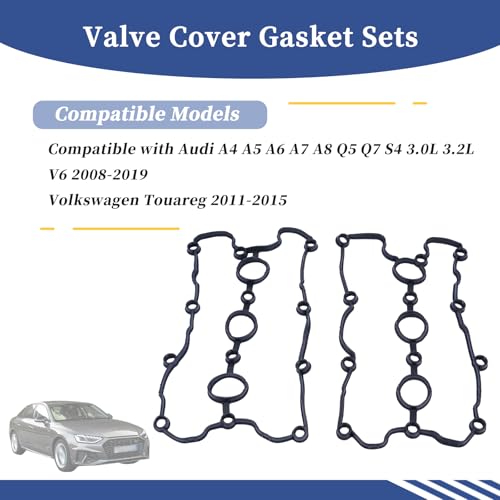Image of 2Pcs Left & Right Engine Valve Cover Gasket Set VS50865R VS50541 Compatible with Audi A4 A5 A6 A7 A8 Q5 Q7 S4 3.0L 3.2L V6 2008-2019│Volkswagen Touareg 2011-2015 06E103483Q 06E103484P