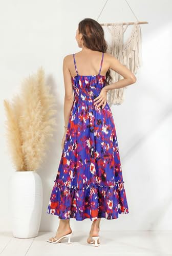 Image of GRACE KARIN Summer Dresses for Women 2026 Vacation,Smocked Floral Maxi Dress,Boho Beach Sundress with Pocket Fashion Clothing