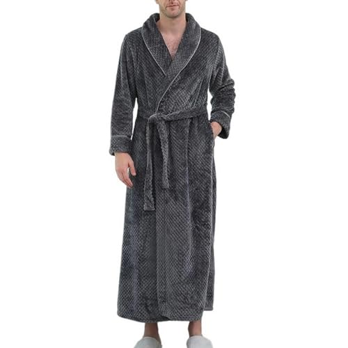 GIBZ Men Thick Fleece Robe Solid Plush Bathrobe with Pockets Shawl Collar