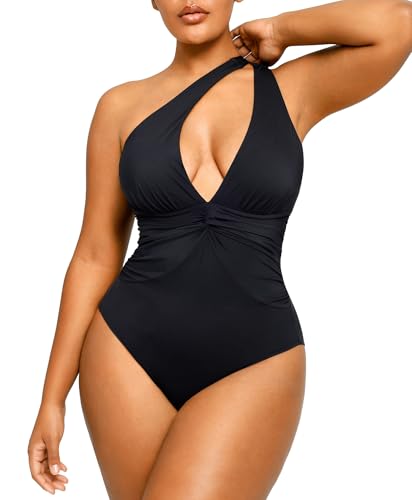 SHAPELLX Tummy Control Swimsuit for Women Ruched V Neck One Piece Bathing Suit Full Coverage...