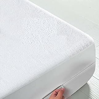 Brit Diamonds Extra Deep 30cm Terry Towel Mattress Protectors Non-waterproof Fitted Bed Sheet with Zipper Full Encasement Cover Single Double King Super King Sizes (Single), White