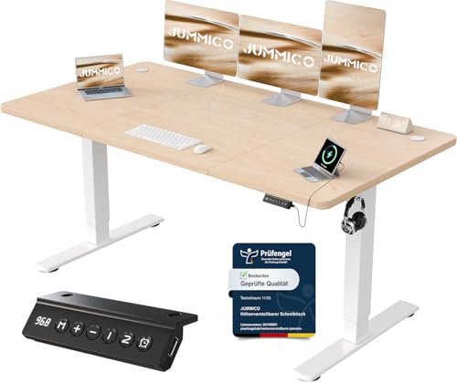 JUMMICO Höhenverstellbarer Schreibtisch mit USB-Ladeanschluss 160 x 70 cm, Schreibtisch Höhenverstellbar Elektrisch, Steh-Sitz Tisch Stehpult Verstellbarer Computertisch,Standing Desk,Beige