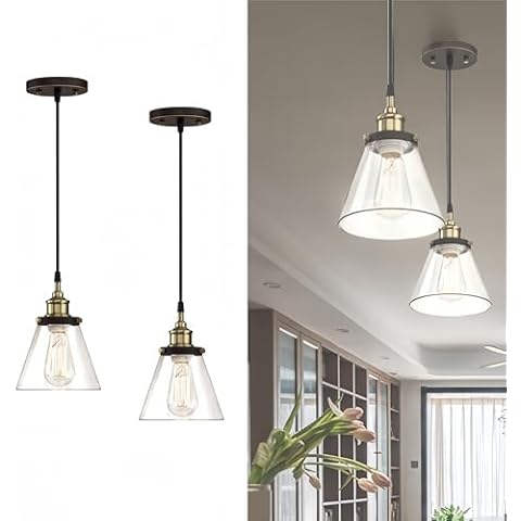 WISBEAM Pendant Lighting Fixture with Oil Rubbed Bronze and Brass Finish, RV Hanging Ceiling Lights with E26 Medium Base Max. 60 Watts, ETL Rated, Bulbs not Included, 2-Pack Cover