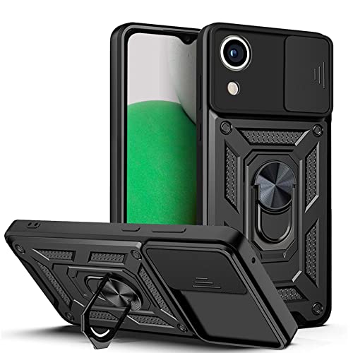 AENOCH Funda para Samsung Galaxy A03 Core con Tapa de Cámara y Soporte de Anillo [Funciona con Soporte Magnético para Coche] Carcasa Anti-caída Grado Militar, Negro