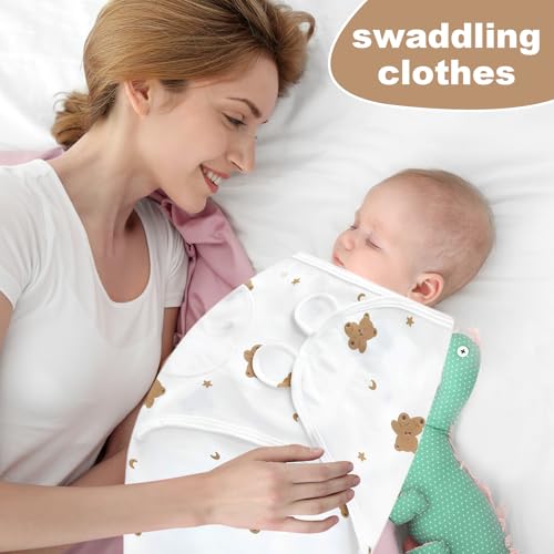 Newborn Swaddle Blanket Wrap,73 ×50cm Breathable Cotton Swaddle Wrap,Easy Swaddle Blanke with Hat,Baby Essentials,Snug Skin-Healthyfor 0-6 Months Newborn Unisex (Brown Bear Pattern) - Image 6