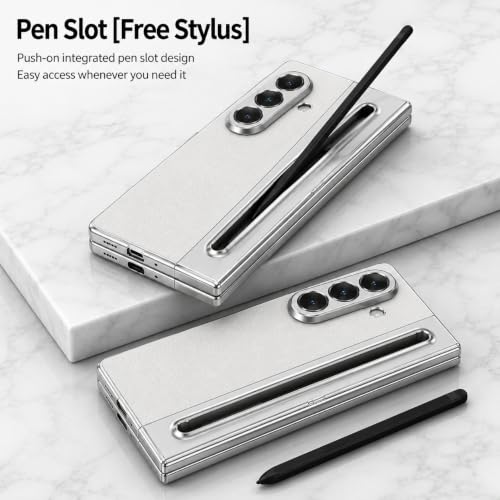 Image of amazon basics Premium Genuine Leather Case for Samsung Galaxy Z Fold 8 Ultra - Slim Fit Luxury Business Cover with Built-in S Pen Slot & Magnetic Hinge Protection - Midnight Silver