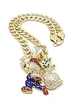 BLINGFACTORY Hip Hop Iced Out Gold Plated Super Mario Pendant & 11mm 20' Cuban Choker Chain Necklace