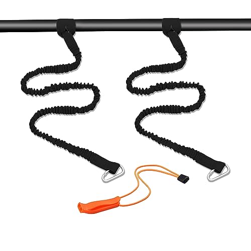 ATBUSS Lot de 2 cordes de pagaie de kayak noires, 2 crochets, 1 sifflet orange, bande élastique avec mousqueton, outil de pagaie de canoë, accessoire pour kayak, canoë