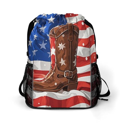 Sac à dos drapeau américain bottes de cowboy léger randonnée sport homme femme
