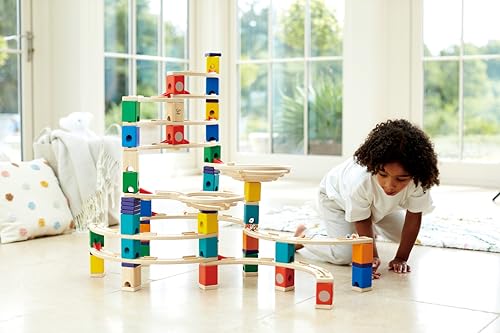 Image of Hape Quadrilla Cyclone Wooden Marble Run Race Maze Construction Building Set| STEM Educational Learning Toys for Kids