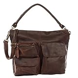  LECONI Schultertasche Ledertasche für Damen Vintage-Look echtes Leder Natur großer Shopper Lederhandtasche für DIN A4 Damentasche Frauen Handtasche 41x32x10cm dunkelbraun LE0039-wax