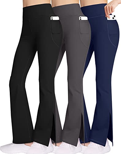 Girl yoga flare pants with pockets (3 pack) - stretchy tummy control
