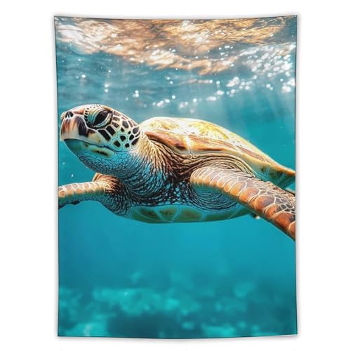 Tapiz de tortuga marina vertical que aporta amplitud y color a tu sala de estar