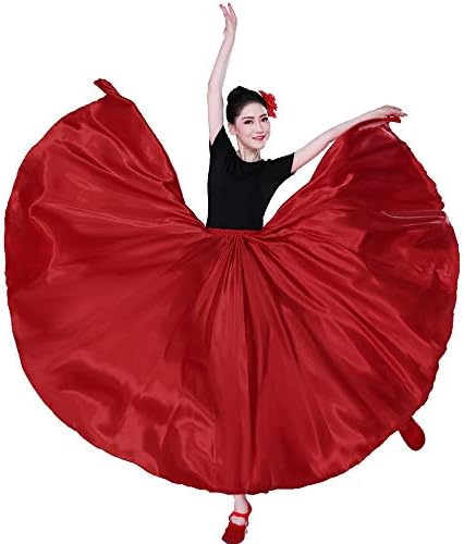 Women Full Ankle Length Retro Long Maxi Skirt for Dance Gypsy Costume Church Praise Worship Celebration Party Cosplay (Red)