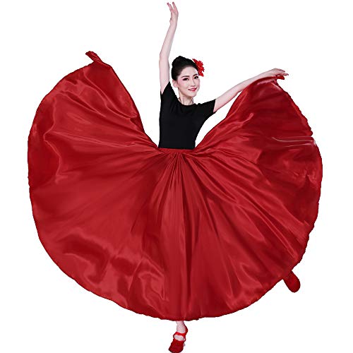 Women Full Ankle Length Retro Long Maxi Skirt For Dance Gypsy Costume Church Praise Worship Celebration Party Cosplay (Red) #TOP3