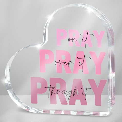 Pink Christian Gifts for Women, Pink Bedroom Decor, Pray On it Pray Over it Through it Acrylic Sign Decorative for Home Pastor Farmhouse Living Room Church Table Desk Bookshelf, St. Patrick's Day Decor