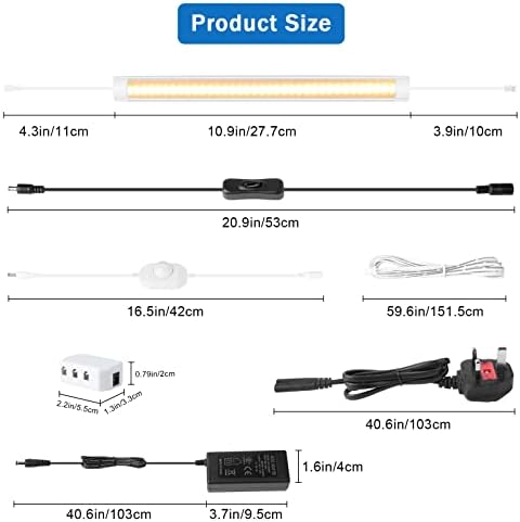 LABOREDUCER LED Under Cabinet Lighting Kit - 6 Pack Cabinet Strip Lights with Rotary Dimmer & 11Inch 24V Plug in Cupboard Lights Linkable Bar Lights for KitchenCupboardCounterClosetShowcase