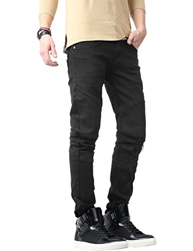 Hat and Beyond Mens Casual Jean Zipper Distressed Ripped Denim Biker Slim Fit Stretch Pant3