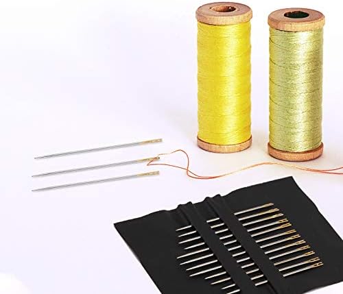 AIEX 48pcs Self Threading Needles, Blind Needles in 3 Sizes 1.42 in / 1.5 in / 1.65 in, Assorted Hand Stitching Needles for DIY Embroidery Sewing (Gold, Silver)