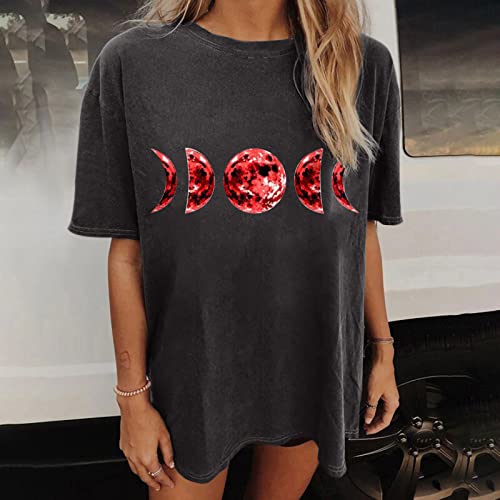 Womens Oversized Tops Y2K Hippie Moon Graphic Short Sleeve Baggy Aesthetic Cool Girls Band Tshirts Rock Plus Size Tees #TOP1
