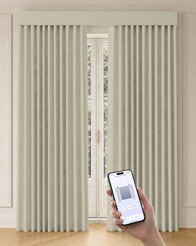 Image of Graywind Motorized Curtains with Track, Room Darkening Smart Curtains, Hardwired Curtains Works with Alexa Google Home Remote Control for Large Windows, Custom Drapes Up to 207 inch, Silver Gleam (White)