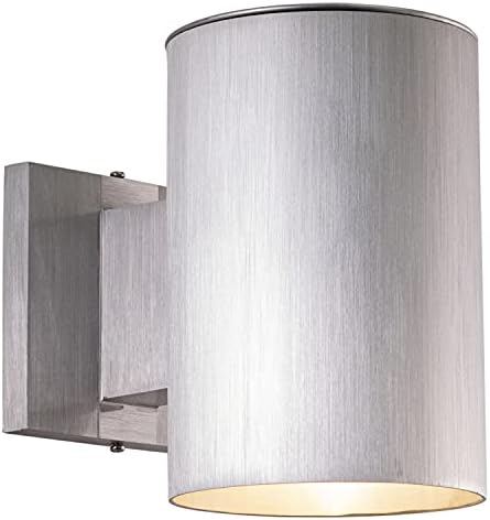 VAXCEL Chiasso Modern Outdoor Porch Light, 5" W x 7.25" H Silver Cylinder Wall Sconce, Waterproof Dark Sky Wall Light for Porch, Patio, Deck, or Front Door