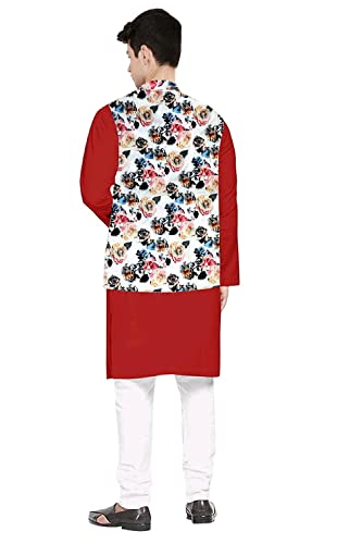 Image of Os Men's & boy kurta pyjama set with nerhu jackets (Multi printed) in cotton (baap beta|father son|)