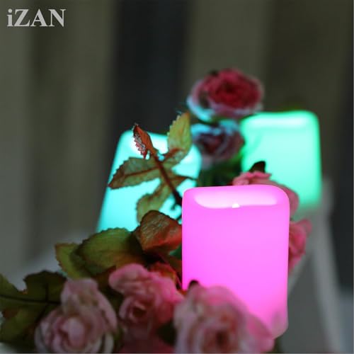 Image of iZAN 6PCS Multi Color Changing Flameless Battery Operated LED Votive Candles with Remote Flickering Electric votives for Halloween Christmas Home Party Wedding Decors 1.5 inchx2 inch Batteries Included