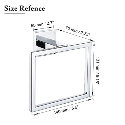 Tqkag Polished Towel Ring Bathroom Hand Towel Holder Stainless Steel Square Towel Hangers Wall Mounted #TOP5