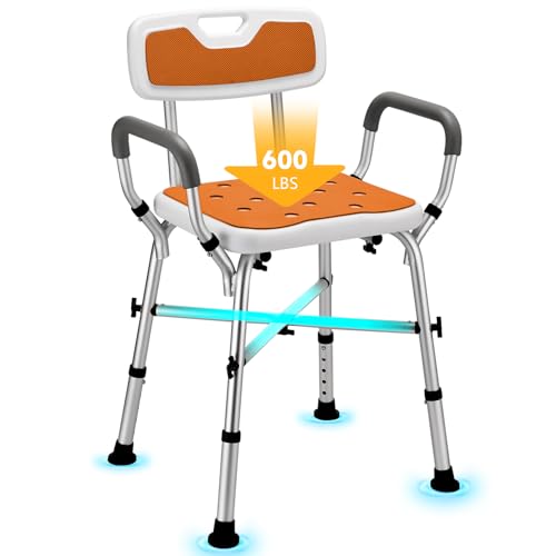 Shower Chair for Inside Shower, 600 lbs Heavy Duty Shower Chair for Elderly and Disabled, Height Adjustable Shower Chair with Arms and Back, Bath Chairs for Seniors, Adults, Handicap
