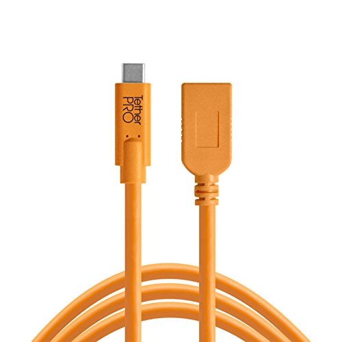 Tether Tools Cabo adaptador fêmea TetherPro USB-C para USB A | para transferência rápida e conexão entre a câmera e o computador | Laranja de alta visibilidade | 4,5 m