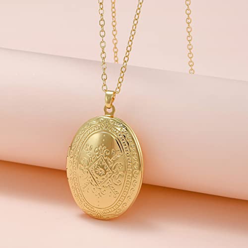 Vintage Engraved Flower Locket Picture Pendant Necklace Antique Carved Pattern Oval Heart Pendant Necklace For Women Hold Picture Souvenir Memorial Jewelry2