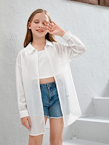 SweatyRocks Girl's Sheer Button Down Shirt Oversized Long Sleeve See Through Casual Blouse Tops3