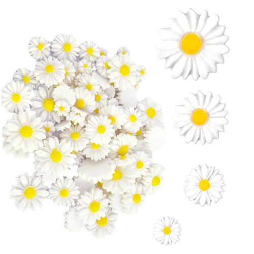 BOBOZHONG Daisy Flower,40 pièces Fleur de Marguerites en Résine Mini Marguerite Fleur Marguerite Mini Marguerites décoratives en résine, Breloques pour Bricolage,Artisanat,fête,4 Tailles