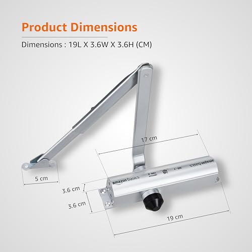 Image of Amazon Basics Hydraulic Door Closer I for Wooden, Aluminum & Metal Doors I for Left and Right Handed Doors I for Offices and Home | Silver