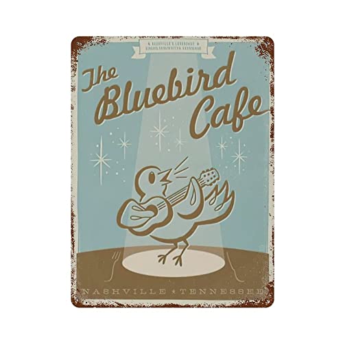 Retro Big City Travel Bluebird Cafe Tin Sign Metal Sign Retro Vintage Tin Sign Metal Poster Wall Art Decor 8x12 Inches