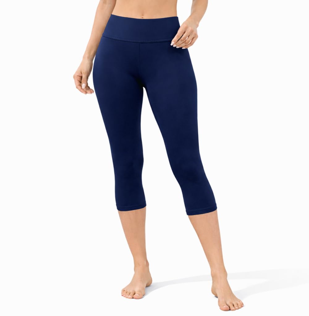 Women's High Waist Capri Leggings, Black, Cotton Blend, Tight Fit for Yoga, Cycling, Gym and Swimming (in, Alpha, XL, Big, Navy Blue)-picture-45
