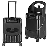 smilesun 20" Carry On Luggage with Seat For Kids & Adults，Hardside Ride On Suitcase with 360°Spinner and TSA Lock For Travel(Black, 20-in)