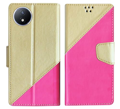 Image of SBMS Flip Cover for Vivo Y02 / Vivo Y02T Back Cover Case with Magnatic Closure | Inbuilt Stand | Card & Money Pocket (MultiPink)