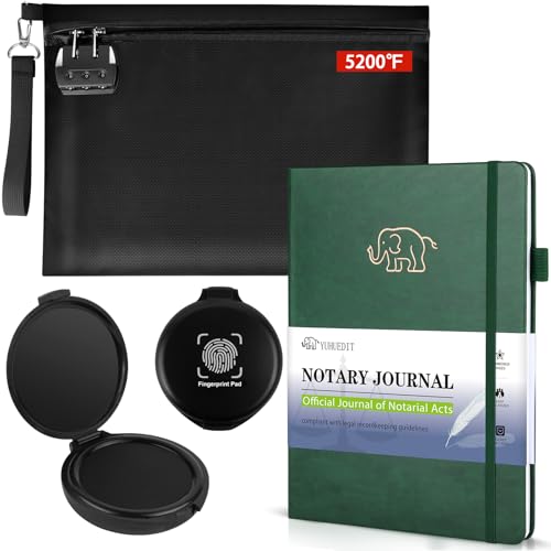 Notary Supplies Kit Professional Notary Journal Log Book, Fireproof Notary Bag & 2 Fingerprint Ink Pads | All-in-One Starter Set for Notaries,Essential Notarial Acts Public Starter Kit(Green kit)