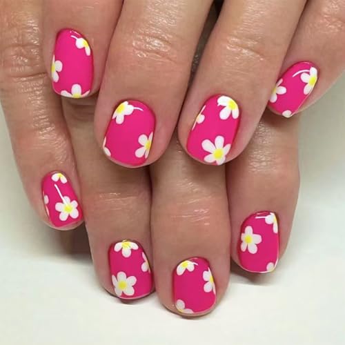 24pcs Short Square False Nails With Floral Designs Glossy Finish Press On Nails Easy To Apply And Remove For Wmen