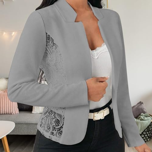 Women's Blazers & Suit Jackets,Autumn Casual Elegant White Contrast Lace Blazer Coat2